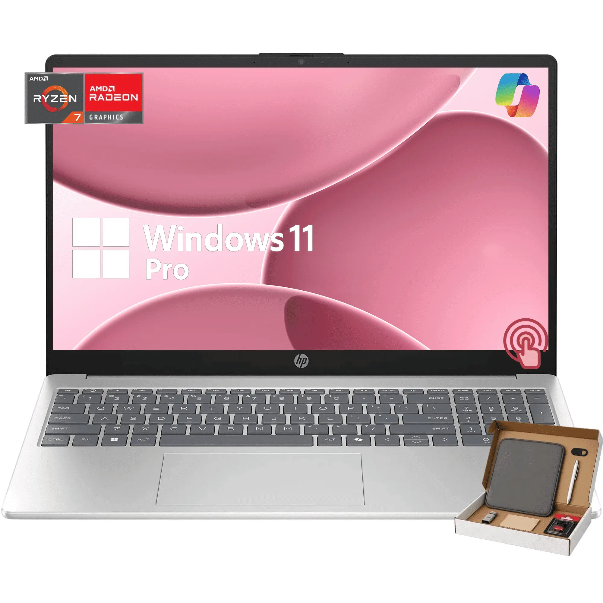 HP 15.6" FHD Touchscreen Laptop for College Students & Business, AMD Ryzen 7 7730U, 64GB RAM, 1TB SSD, AMD Radeon Graphics, Windows 11 Pro, Wi-Fi 6, Copilot