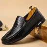 DINAOR Men’s Fashion Formal PU Leather Loafers - PU Upper, Round Toe, Rubber Sole, Lightweight No-Hassle Footwear Slipon, Slip-On Ankle Shoes for Office & Outings All-Season