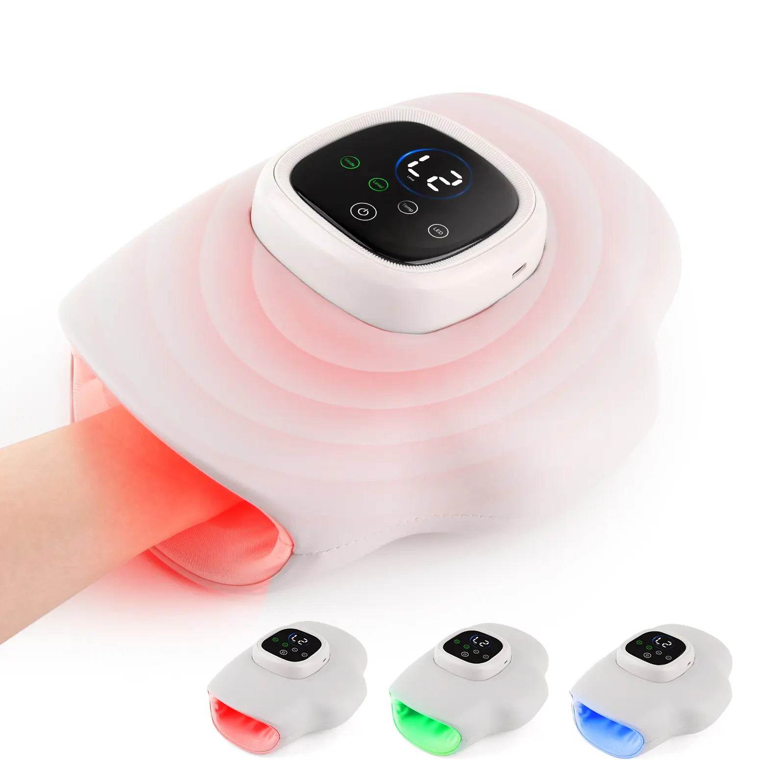 Smart Hand Massager with Heat, Compression & Red Light Therapy, Cordless Hand & Wrist Massager, 3 Modes, Rechargeable LCD Display