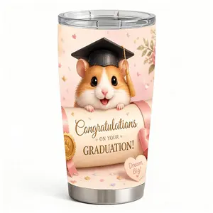 20oz Adorable Graduation Hamster with Scroll and Flowers Stainless Steel Tumbler， Tumbler with Lid Double Wall Vacuum Insulated Travel Mug， Coffee Cups With Lids， Perfect Gifts For Birthday Holidays