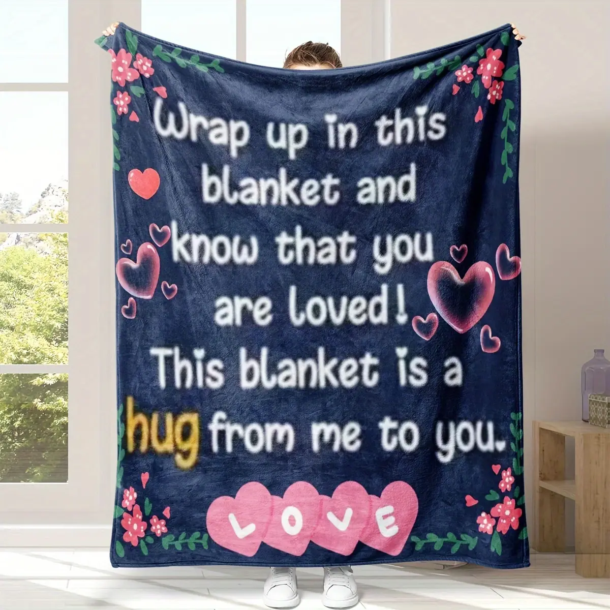 1pc Pink Love Printed Blanket Soft Air Conditioned Nap Blanket For Good Friends, For Couch Sofa Office Bed Camping Travel, Multi-purpose Gift Blanket For All Season