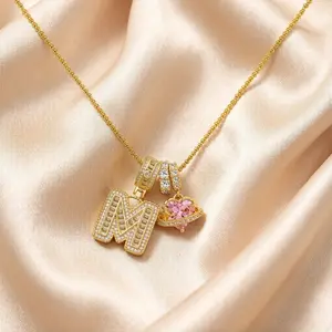 FoIira Jewelry 2-Piece Set: Heart & Initial Pendant Necklace (A–Z) — Personalized Initial Keepsake — 14K Gold-Plated 26-Letter Necklace with 18–20 Inch Adjustable Chain — Women's Valentine's Day Jewelry Set