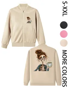 Women's American Street Style Hoodless Bomber Jacket with "THE CLAW CLUB SEAFOOD BAR" Print, Lightweight Zip-Up Jacket, American Street Style Print Design, Perfect for All Seasons, Casual & Street Style