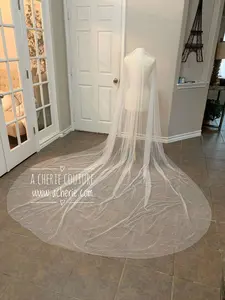 Wide Cathedral Veil with Scattered Pearl Beads - Tulle Fabric, Made-to-Order Style CV16 - SALE
