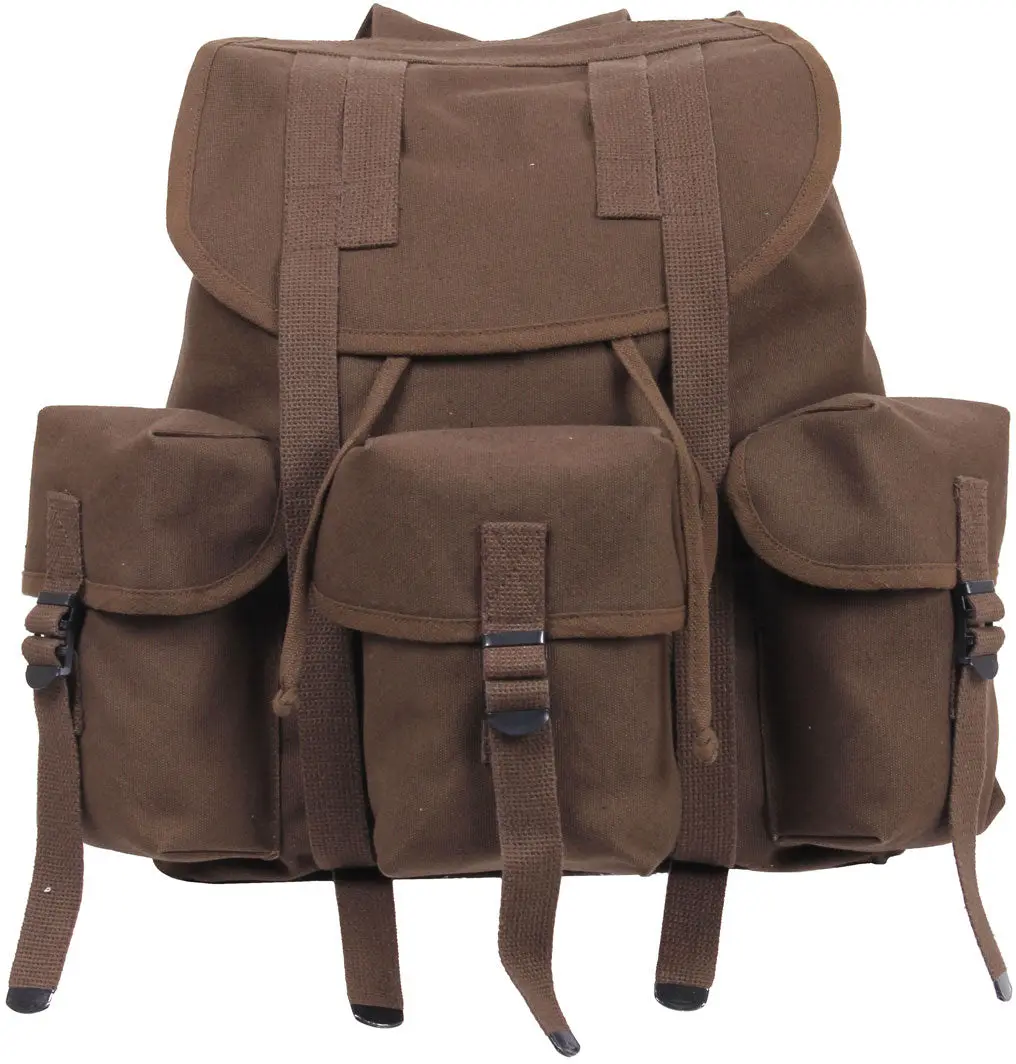 Rothco Unisex Military Rucksack Bag - 18 oz Heavy-Duty Cotton Canvas Alice Backpack, Adjustable Double-Layer Shoulder Straps, Exterior Utility Pockets, 12.75x5.75x16in for Hiking, Camping
