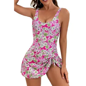 2026 Women Spaghetti Strap One Piece Swimsuit With Beach Skirt Cover Up Swimwear For Beach Hot Spring Vacation