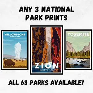 3 Poster Bundle - any 3 National Park Posters, Outdoors and hiking gift, vintage style prints