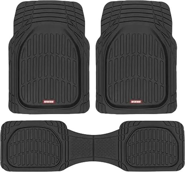 Heavy Duty Car Floor Mats, Deep Dish All-Weather Waterproof Floor Liners, Universal Trim-to-Fit Mats for Cars, Trucks & SUVs, Black