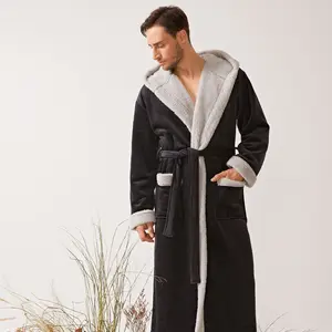 DAVID ARCHY Men's Soft Fleece Plush Robe Full Length Long Bathrobe Fabric Menswear Loungewear Nightwear Comfy Elegant Polyester Smooth