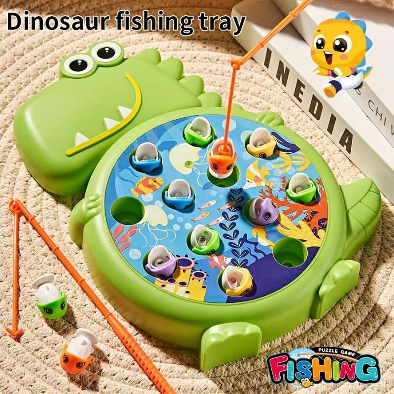 Fun Dinosaur Fishing Toy Parent Child Interaction - Includes Fishing Rod, Suction Hook, and Small Fish - Green/Blue，Birthday Gift