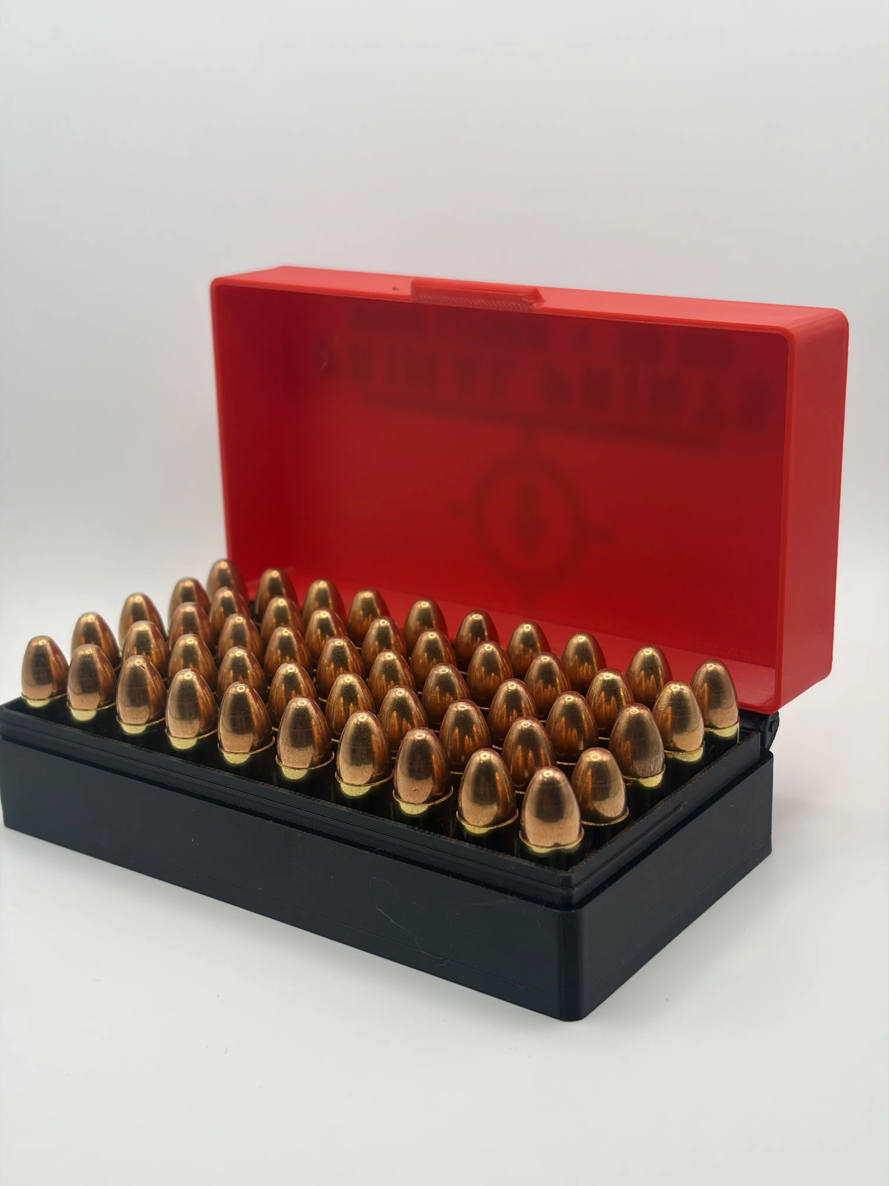 9mm Ammo Box 50 Round - 3D Printed Ammunition Storage Case, Snap Lid, Custom Colors, Reloading Tray for Range Bag