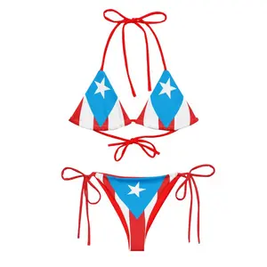 Puerto Rico (Light Blue) String Bikini Set - Island Style All Over Print Eco Pattern Design Swimwear