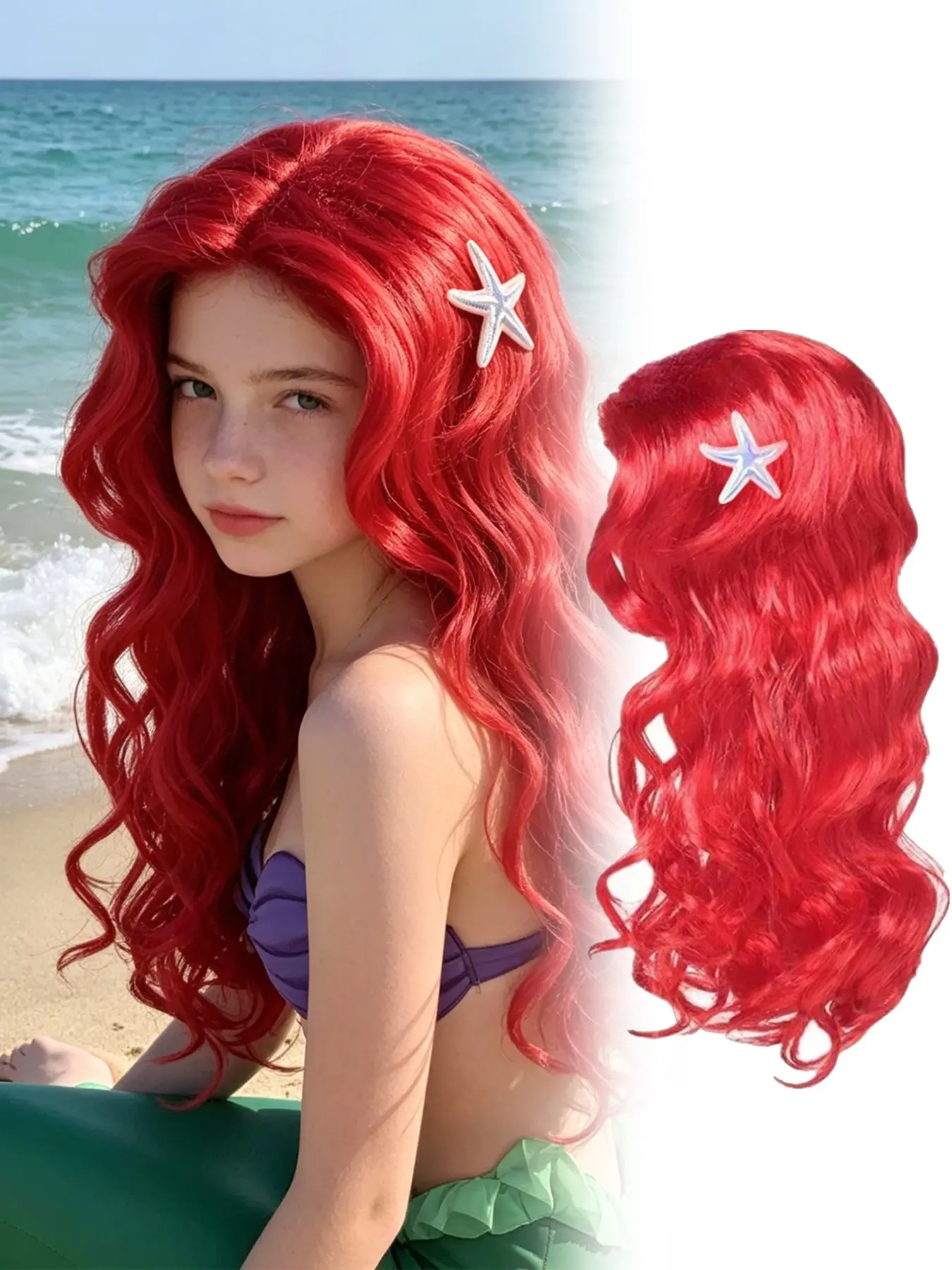Long Mermaid Curl Wig, Synthetic Wigs, Vibrant Natural Wave Style, Perfect for Halloween, Christmas, Cosplay, Anime, Party Hair, All Seasons