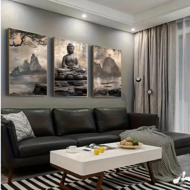 3pcs Buddha Meditation Asian Zen Buddhism Canvas Decor Painting Art Print, Artistic, Buddhist Imagery, Suitable for Meditation Room Decor, Spiritual Ambiance, Living Room Bedroom Home Wall Mural, Aesthetic Wall Decor, Framed Poster, Decoration, Gift