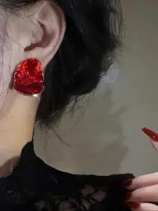 Elegant Enamel Dripping Glaze Stud Earrings, Vintage High-End Fashion Hong Kong Style, Geometric Irregular Design for Women, Geometric Shape