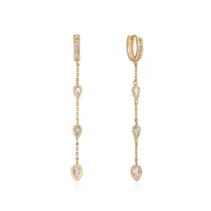 Ettika Bezel Crystal Huggie Dangle Earrings with Gold Finish and Heart-Shaped Design