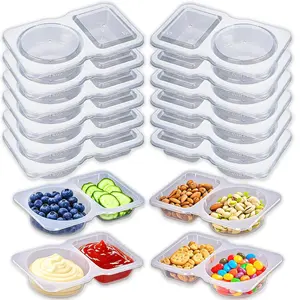 11 Sets Snack Pack Containers, Reusable Snack Containers with Lids, Double Compartment Condiment Boxes, Small Sauce Dipping Boxes, Grab and Go Snack Storage