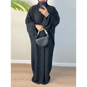 Women's Solid Glitter Open Front Abaya, Modest Casual Long Sleeve Dress for Daily Wear, Ladies Islamic Clothing for All Seasons(Sheets)