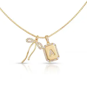 Nova Rose Bow Initial Necklace | 14K Gold Plated Letter Charm