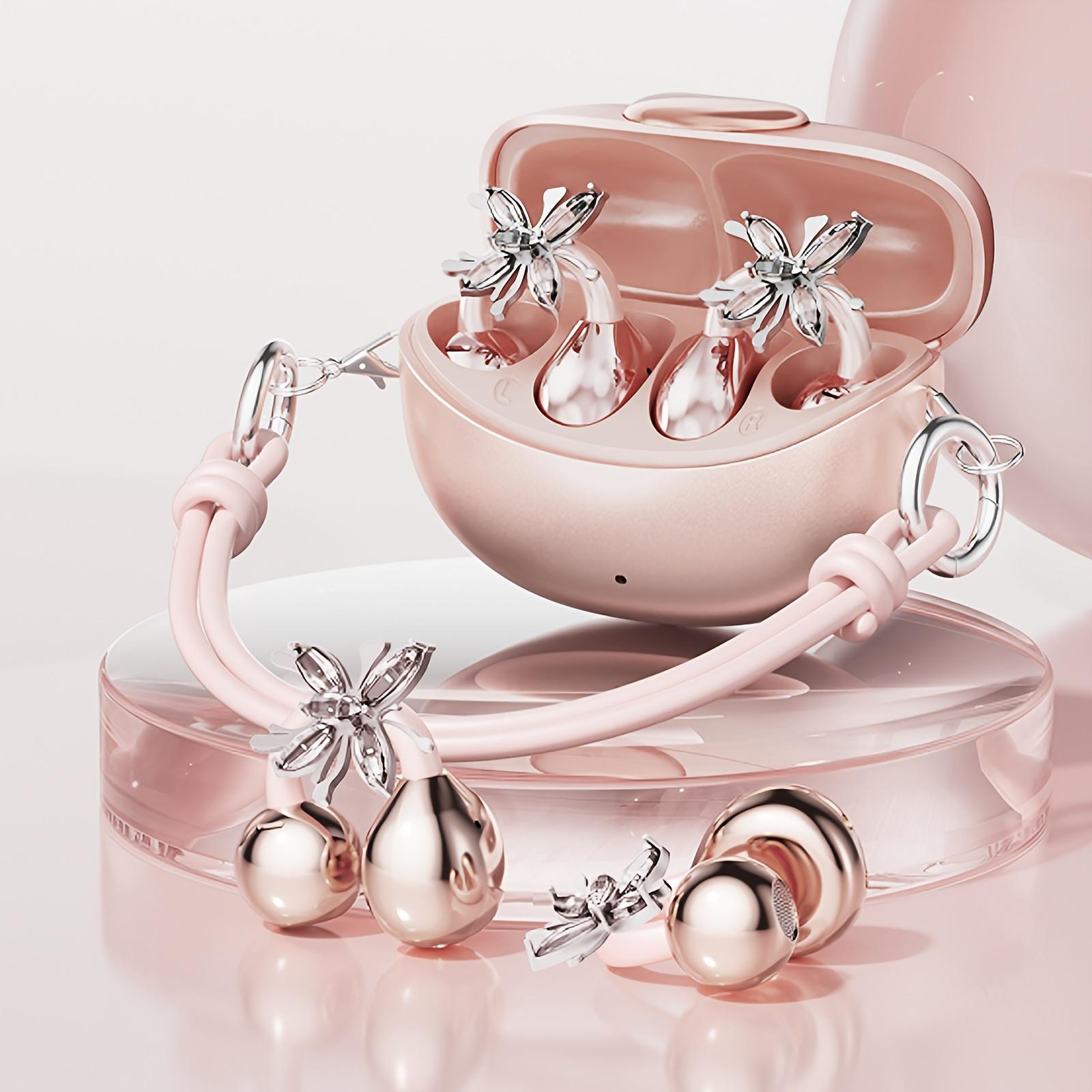Open Ear Wireless Earbuds, Women's Handbag Earphones with Butterfly Earrings, Lightweight Clip On Earbuds, Fast Charging Case, Noise Cancelling Mic for Running Gym Workout - Gifts for Girlfriend, Mother, Daughter, Suitable Gifts for Valentine's Day