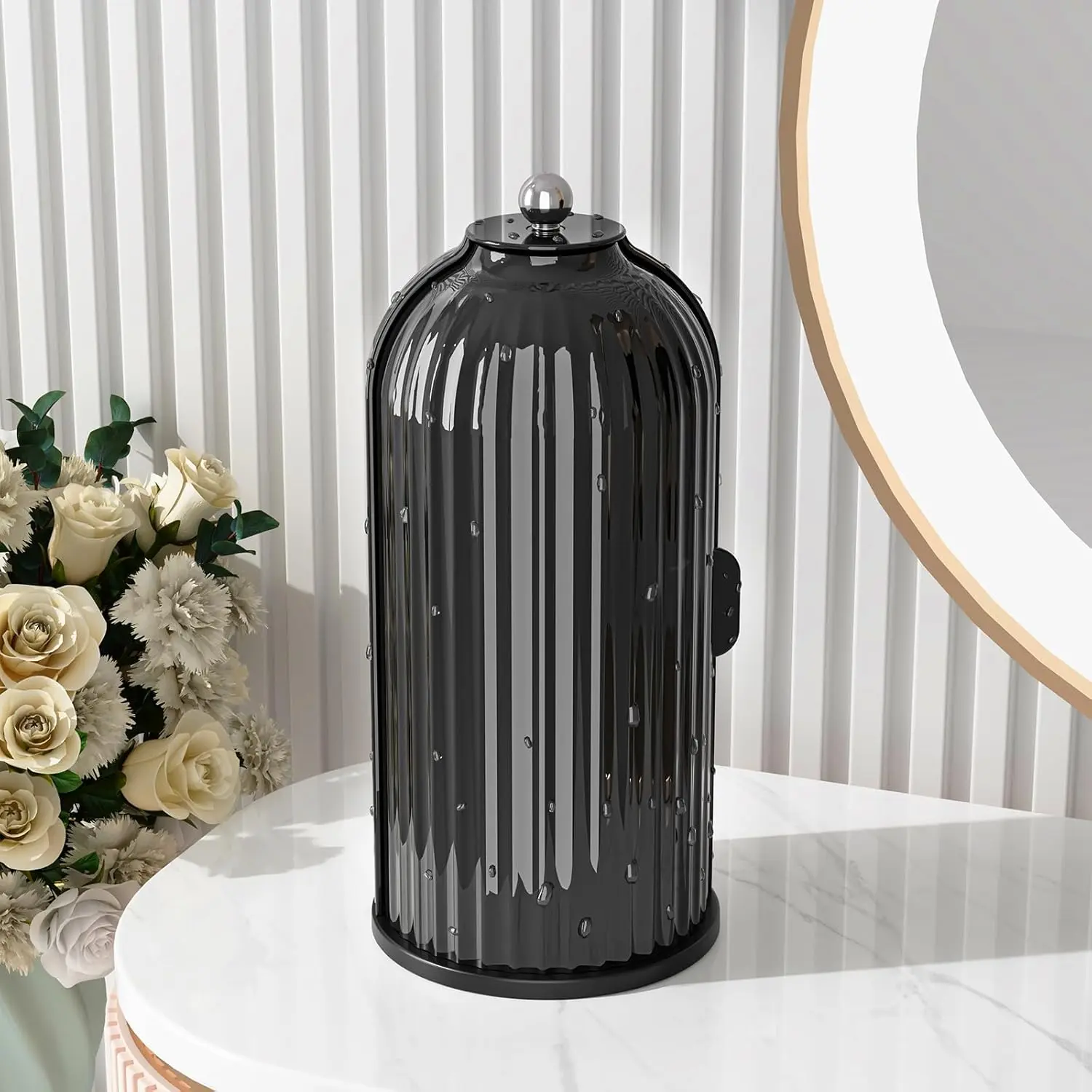 Makeup Brush Holder with Lid  Tools Organizer 360 Rotating   Makeup Brushes Storage for Vanity, Dark Black