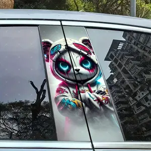 2pc Cool Panda Racing Driver Car B-Pillar Sticker, Vinyl Decal, Easy Peel & Stick, Sunproof Waterproof Scratch-Resistant, Car Decoration