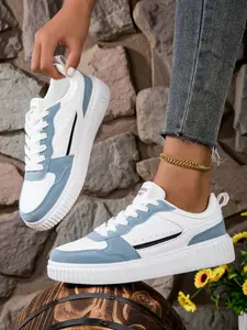 Women's Casual PU Leather Thick Soled Sneakers, Daily wear sneakers, All-Season Comfortable Lace-Up Shoes, Sporty Style for Daily Commute & Outdoor Activities