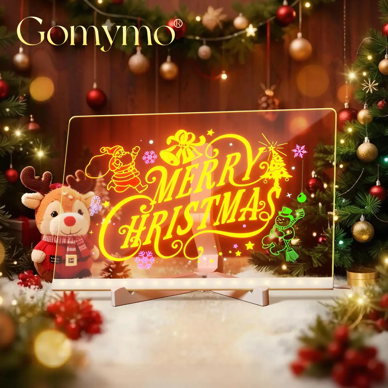 Gomymo Acrylic Drawing Board For Kids, Acrylic Dry Erase Light-Up Board with Stand Markers Cleaning Cloths Tracing Paper Erasable Reusable Kids Learning Gift for Birthday Halloween Christmas Decorative Neon Sign