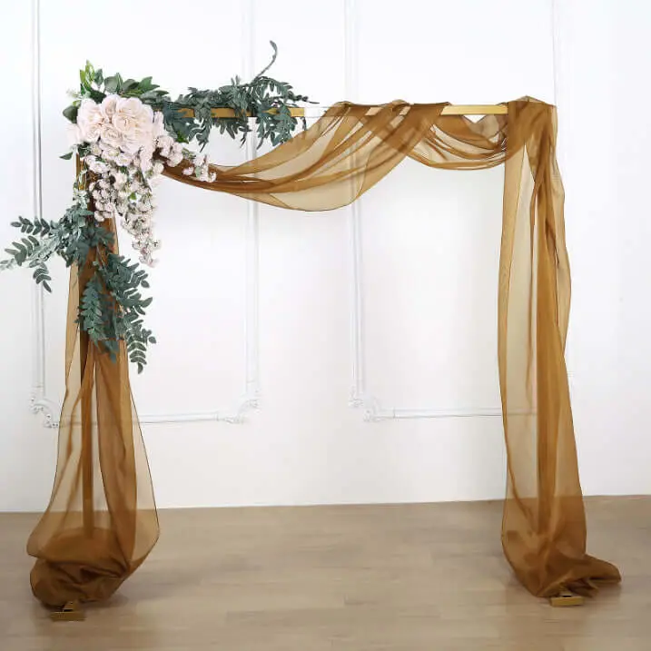 18ft Hangable Gold Sheer Organza Backdrop Draping Fabric - Luxury Festive Backdrops & Banners, Indoor Ceremony Party Decor Design Banner, Curtain Window Scarf Valance for Wedding Home Decor, Wedding Arched Backdrop