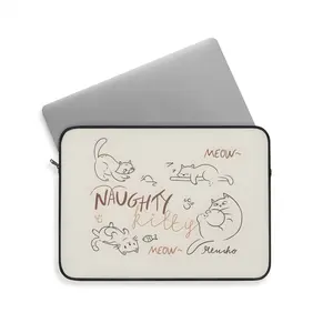 Naughty Kitty Sketch Laptop Sleeve 12 13 15 Inch – Playful Cat Doodle Protective Case for MacBook, iPad & Laptop