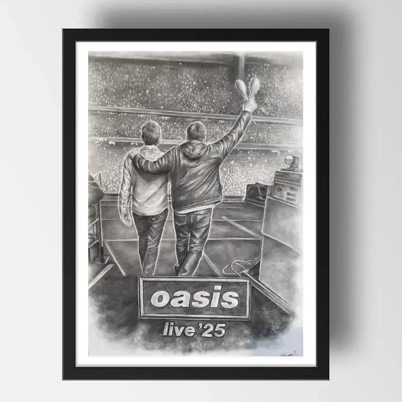 Oasis live reunion print limited edition poster, Oasis Memorabilia Wall Art, Music Art Print, Fan Gift, Britpop Home Room Decor
