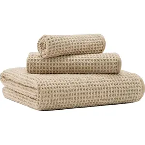 Oversized Microfiber Waffle Bath Towels Set, 3 Pieces Including Bath, Face and Hand Towels - Soft, Absorbent, Fast Drying, Lint Free, 430 GSM