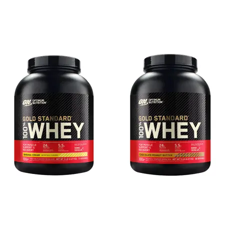 Optimum Nutrition Gold Standard 100% Whey Protein Supplement - GF Instantized BCAA-Rich Low Carb Low Sugar Lean Option for Adults, 24g Protein, Natural Muscle Support Blend, 73 Servings, 5 lbs, Banana Cream & Chocolate Peanut Butter Flavors