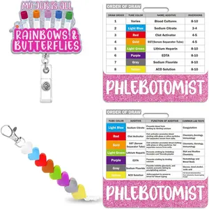 Phlebotomy Badge Reel with Buddy, Order of  Draw Reversible Reference Card with Beads Clip, Retractable Phlebotomist Essentials Nurse Accessories for Work,  Practitioner Grad Gifts