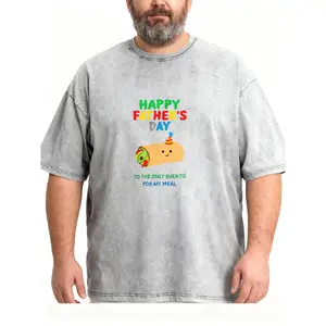 Men's Plus Size "Happy Father's Day Burrito" Washed T-Shirt, Funny Food Pun Short Sleeve Tee