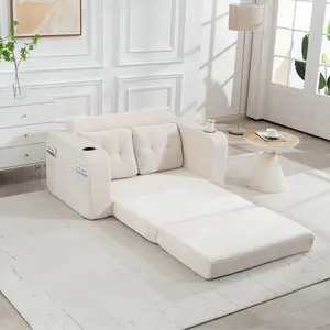 boneless couches Corduroy 2-in-1 Convertible Boneless Loveseat Couch - Modern Upholstered Sofas with Cup Holders, Side Pockets, No Assembly, Compressed Design for Living Room, Foldable Portable Floor Sleeper Furniture