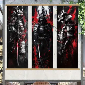 1/3pcs Japanese Samurai Swordsman Landscape Hanging Scrolls Painting - Samurai Decor Waterproof Canvas Art, Anime-Inspired Wall Decor for Living Room, Bedroom, Office, Bar, Restaurant, Indoor/Outdoor