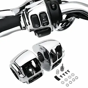 Chrome Black Handlebar Control Switch Housing Cover Kit Left Right Aluminum Hand Control Housing Replacement for Harley Sportster XL Road King Dyna Softail V-Rod Models Switches Wiring Not Included