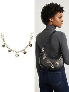 Women's Gold Tone Bag Extender Chain With Enamel Butterfly Floral Heart Charms Decorative Purse Strap Replacement Crossbody Handbag Accessories Cross Strap Design