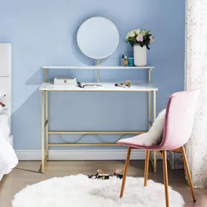 Barberpub Vanity Desk with Mirror, Makeup Vanity Desk with 2 Open Storage Shelves for Bedroom, Living Room, 4576, White
