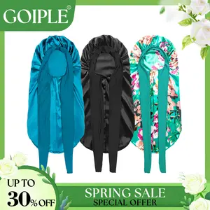 【Spring Glow-Up】3 Count Soft Satin Silk Bonnets for Black Women - Style Large Sleep Bonnet for Braids Haircare Elastic Sleeping Cap Heatless (Black&Blue&Flower) Winter giftforher
