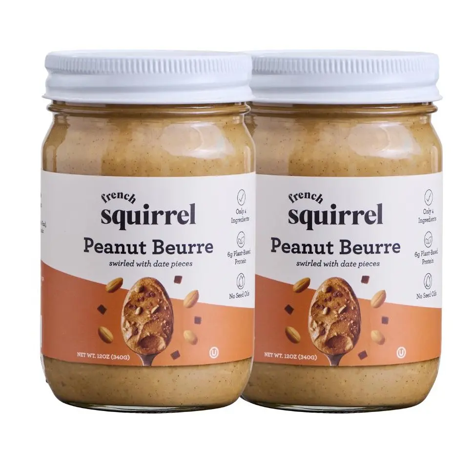 Crunchy Date Peanut Butter (2 JARS) - Organic Ingredients, US Made, Refined Sugar Free, Seed Oil-Free, Real Sweetness from Dates