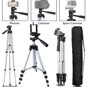 Phone Stand, Phone Tripod, 41" Flexible Tripod for Cell Phone, Cell Phone Stand, Portable Aluminum 4 Section Telescopic Legs Camera Stand Bracket Mobile Phone Selfie Stickholder with Carry Bag