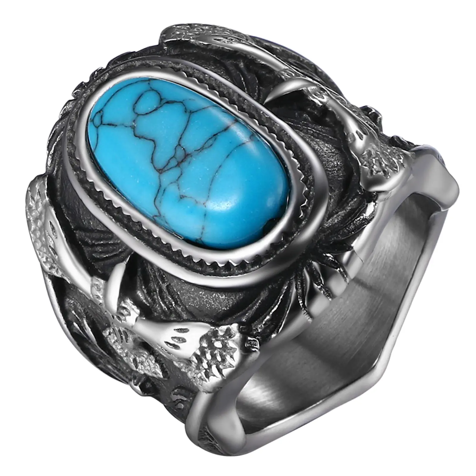 OIDEA Men's Turquoise Cabochon Signet Ring - Retro Stainless Steel Oval Nugget Ring with Seal Motif, Durable Tarnishing-Resistant Freedom Jewelry Gift for Husband summerwins,summerwins