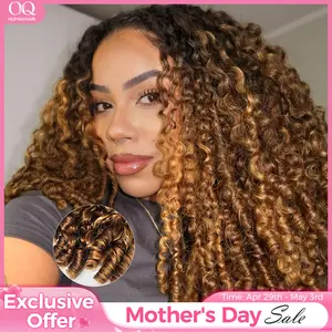 [3 In 1 Half Wig] Burmese Curly Highlight 4/27 Color Wear Go Half Wig With Elastic Drawstring 250% Density Flip Over Wig Human Hair #SummerVibes