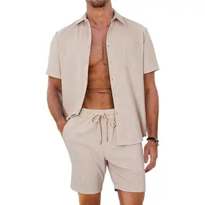 Dokotoo Men Men's 2 Piece Casual Summer Beach Button Down Shirt Short Sleeve Solid Shirts and Shorts Yoga Outfits Sets