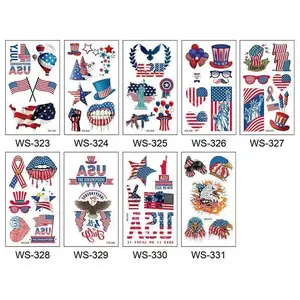 American Independence Day Tattoo Stickers, Blue Colors, Features Us Flag, Bald Eagle, Statue of Liberty, Festival Face Decorations