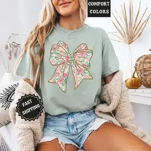 Comfort Colors Coquette Bow Shirt Floral Bow Tee, Soft Cotton Crewneck Shirt for Men and Women, Gift for Him or Her, Unisex Stylish Casual