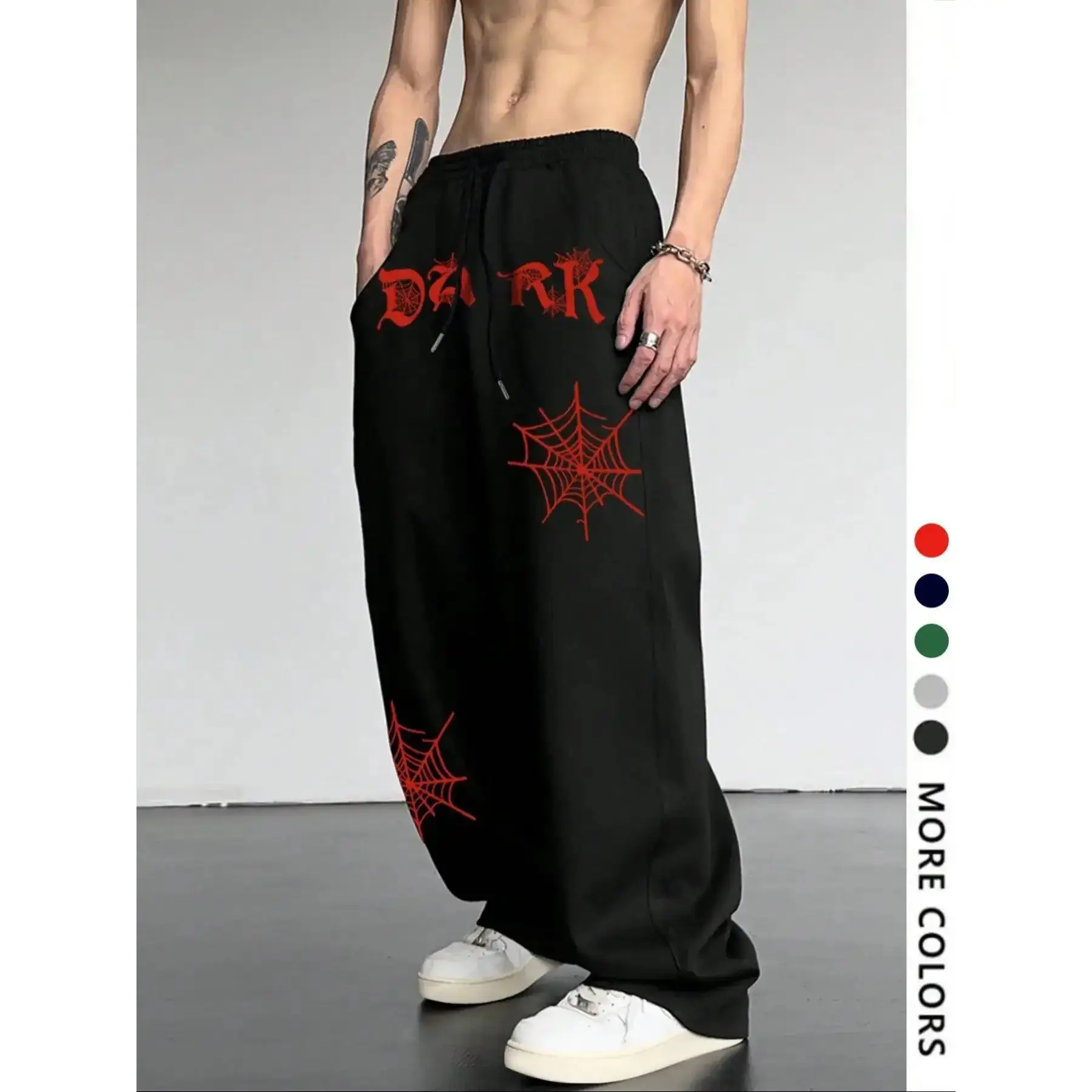 Men's Casual Loose Fit Jogger Pants Spider Web Print Drawstring Waistband All Season Fabric Everyday Wear 2026 Breathable Soft Lightweight Trendy Home Outdoor Streetwear Hip Hop Jogging
