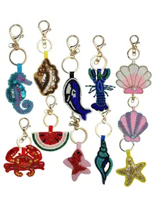 New Handmade Sequins Ocean Animal Shell Seahorse Beaded Bag Charm, Marine Theme Travel Accessory, Beach Bag Decoration